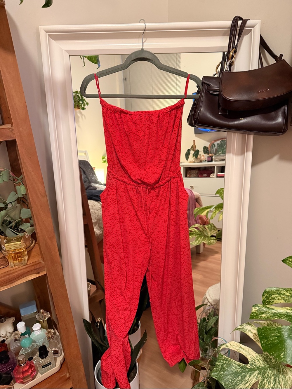 Express Red Strapless Tie-Waist Jumpsuit